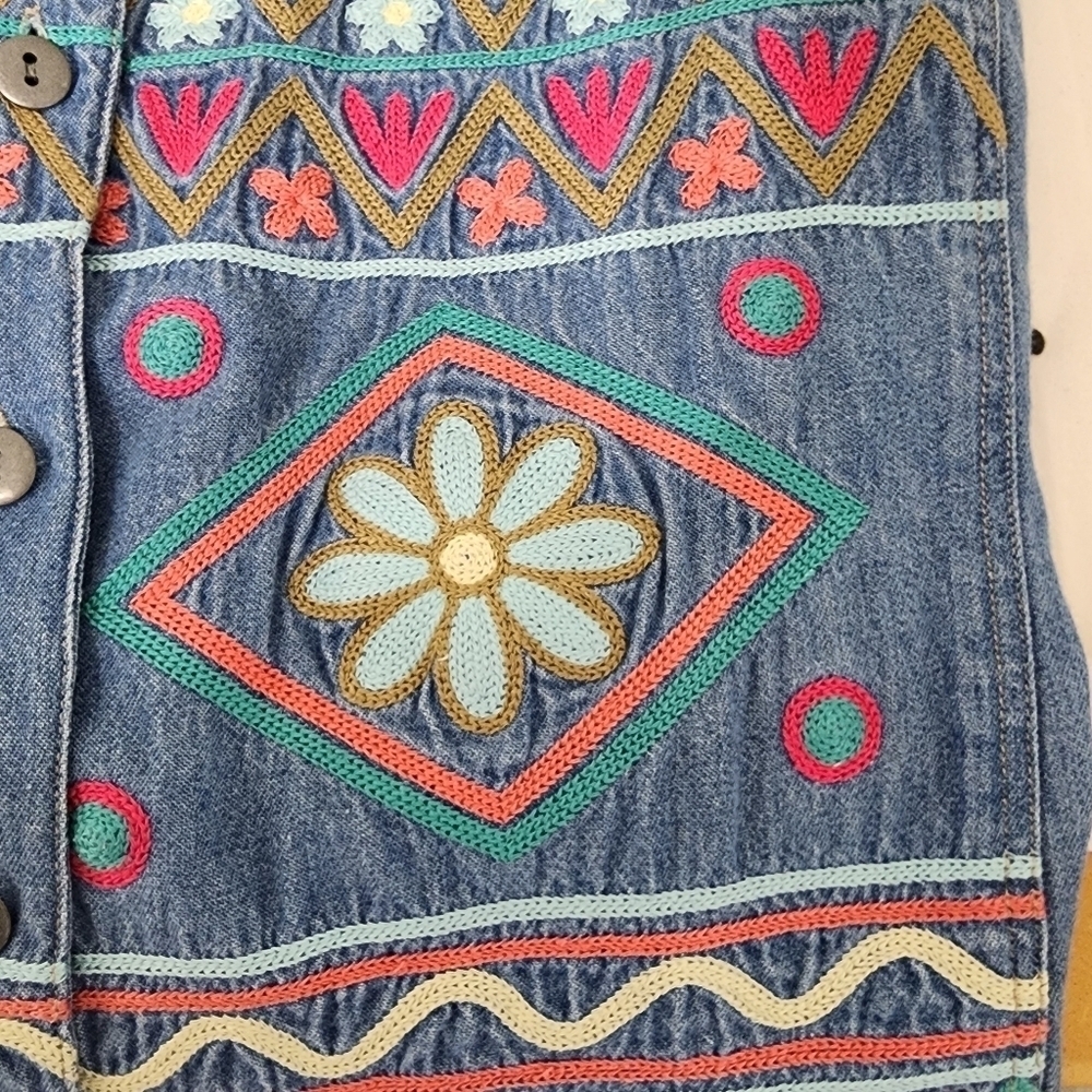 Sigrid Olsen Denim Embroidered Boho Vest Size 4 - image 3